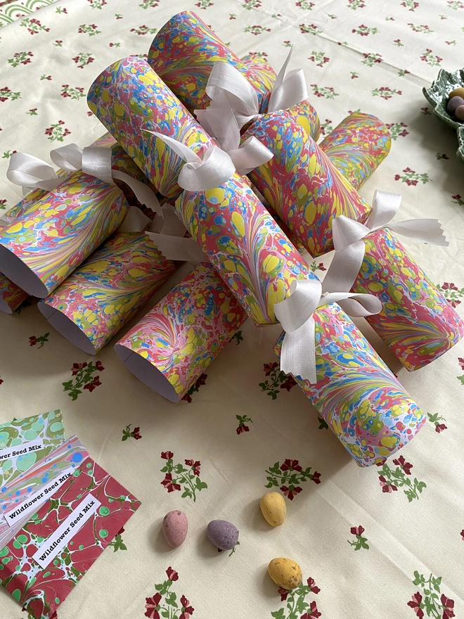 Hand-marbled Easter or Birthday crackers 