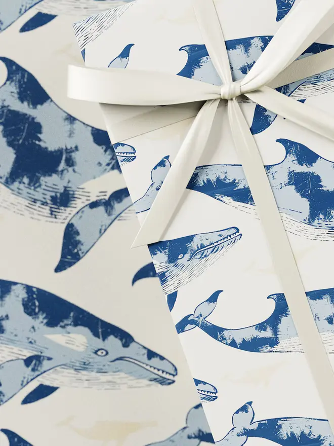Whale Block Print Wrapping Paper