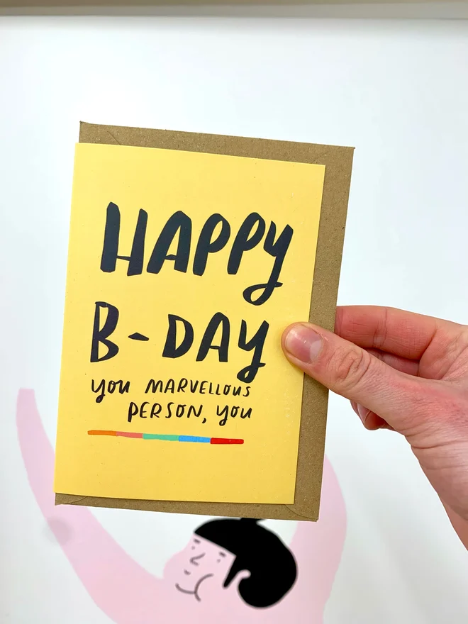 Nicola rowlands card reads 'HAPPY B-DAY YOU MARVELLOUS PERSON, YOU'