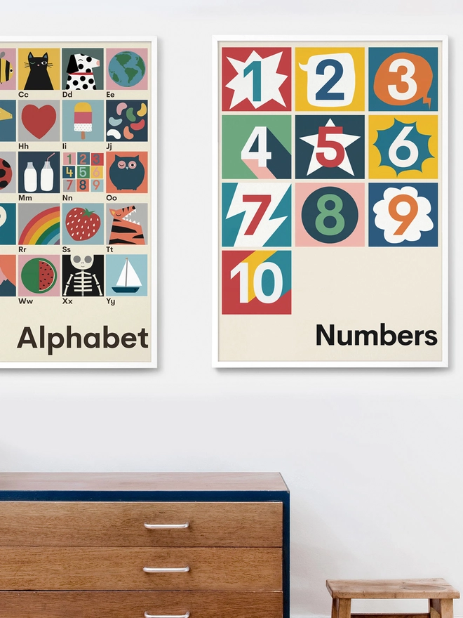 illustrated numbers 1 to 10 wall print hanging on a wall