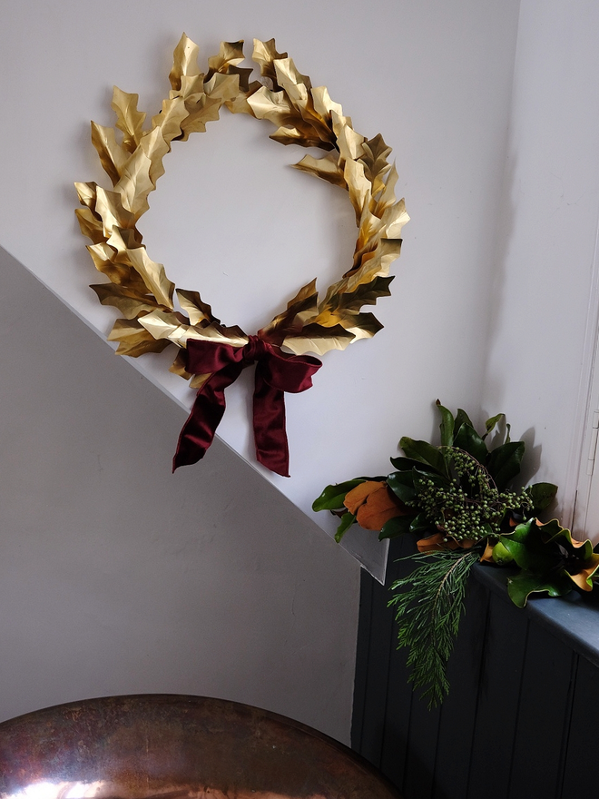 Christmas Brass Holly Wreath