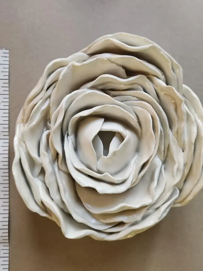 White ceramic peony rose flower handmade