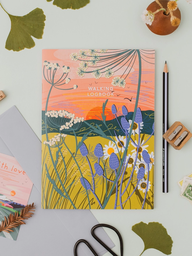Walking logbookpainted sky cover hiking journal outdoor nature gift. walking logbook, walking journal, hiking logbook, hiking journal, walk tracker, walking notebook, hiking notebook, rambling journal, countryside gift, outdoor gift, gift for walkers, dog walking journal, nature lover gift