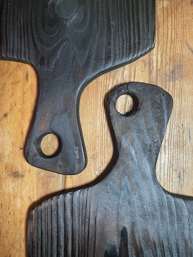 Large Charred Black Serving Board Handles