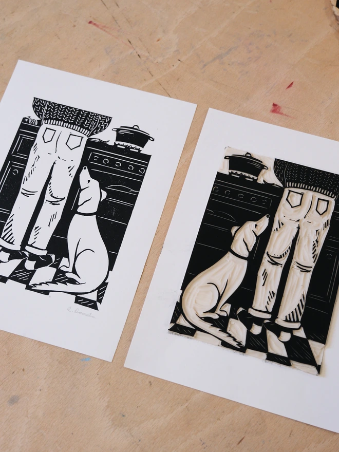 Sous chef linocut print