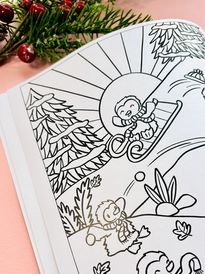 Penguin Christmas colouring page 