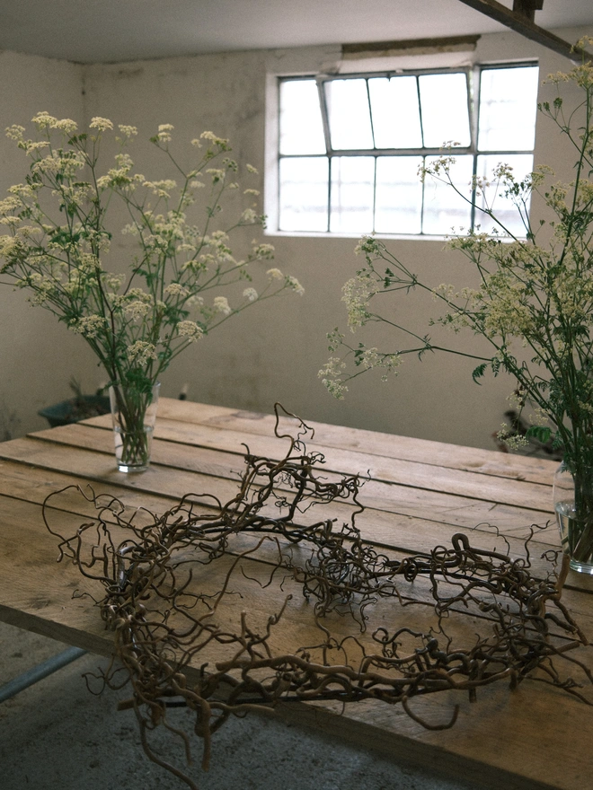 heart shaped wreath made from dried willow branches