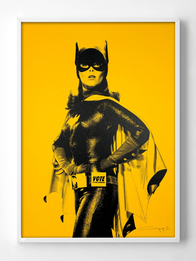 yellow batgirl vote framed print