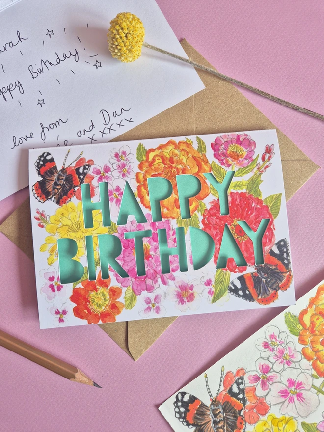 Red Admiral Butterfly Card with handwritten message 