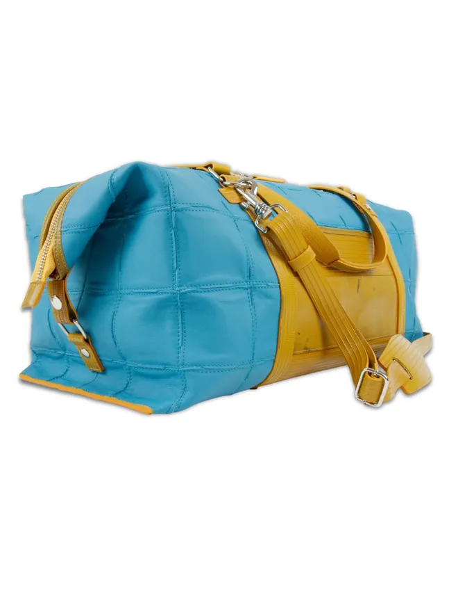Rescued leather and fire-hose Weekend bag 
