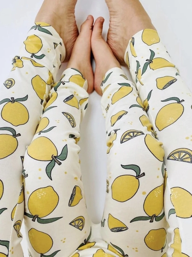 Cream 'Lemon Grove' Adult Organic Cotton Leggings 