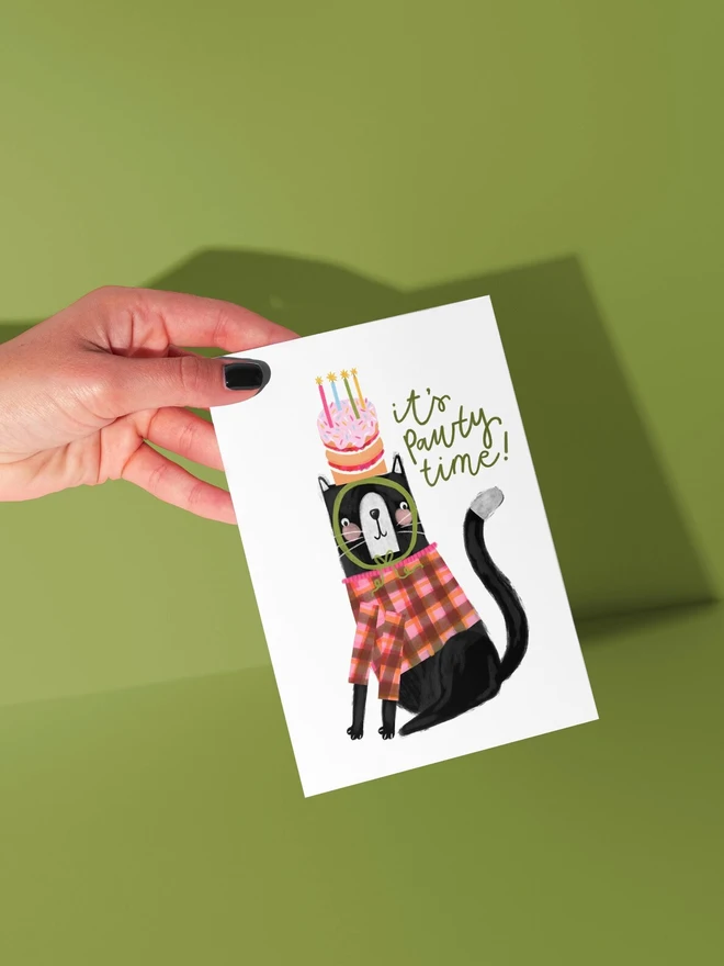 'It's Party Time' Cat Cake Birthday Card