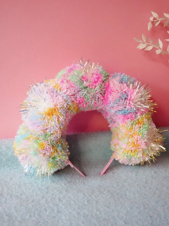 Tinsel Pastel Iridescent Pom Pom Headband