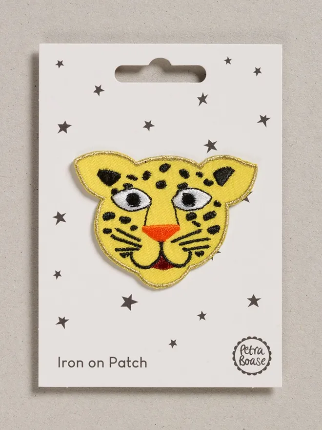 leopard face embroidered iron on patch.