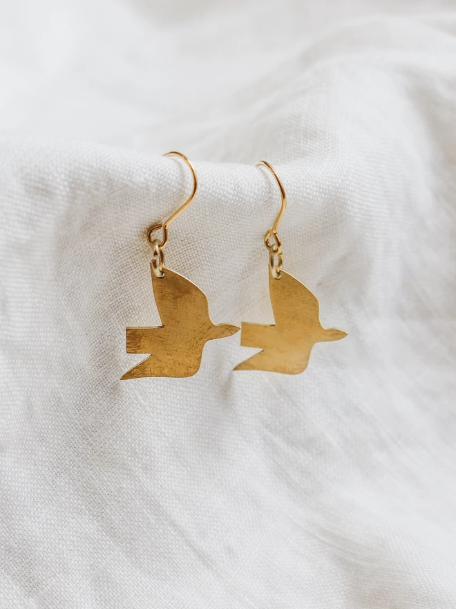 Brass Dove Drop Earrings