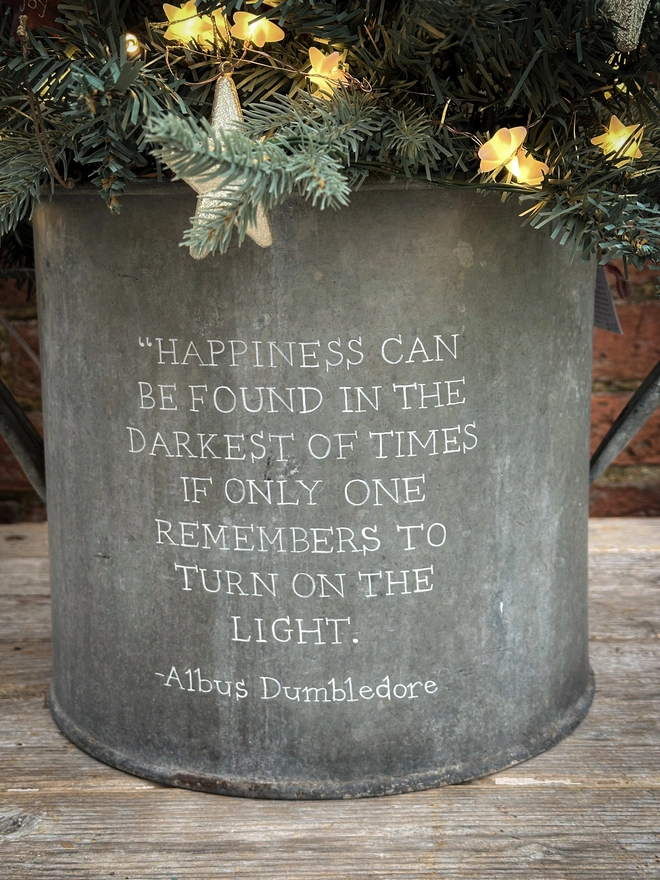 Happiness Quote Hand Painted Christmas Tree Tub