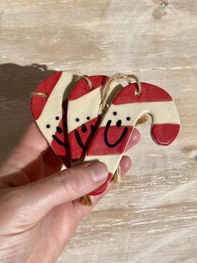 ceramic candy cane hanging decoration - group