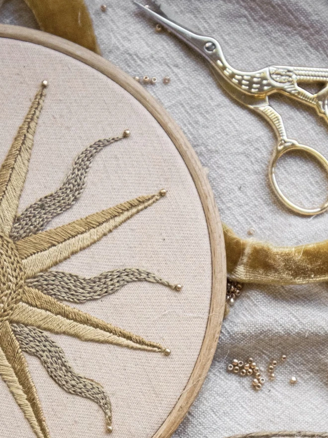 Golden Solstice hand embroidery kit by Tired Starling Studio