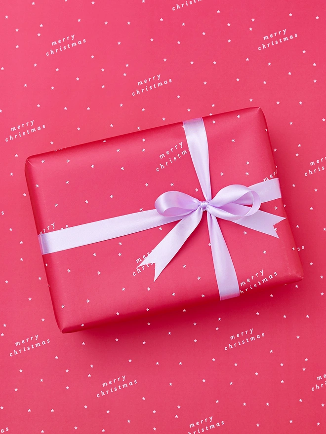 minimal christmas wrap bright pink