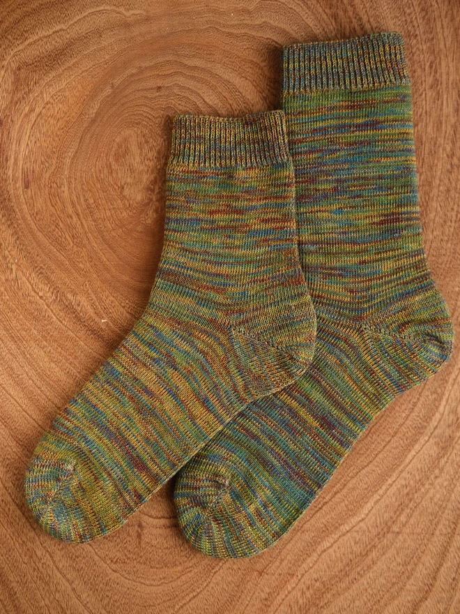brown four colour yarn socks 