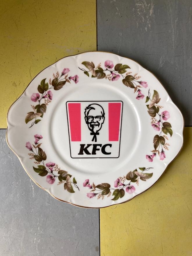 Vintage plate, KFC, KFC vintage plate, hand printed plate, hand printed vintage plate, unique gift, Kentucky Fried Chicken, Original, original gift