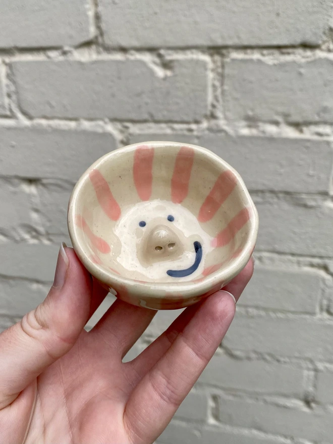 pink stripe trinket bowl