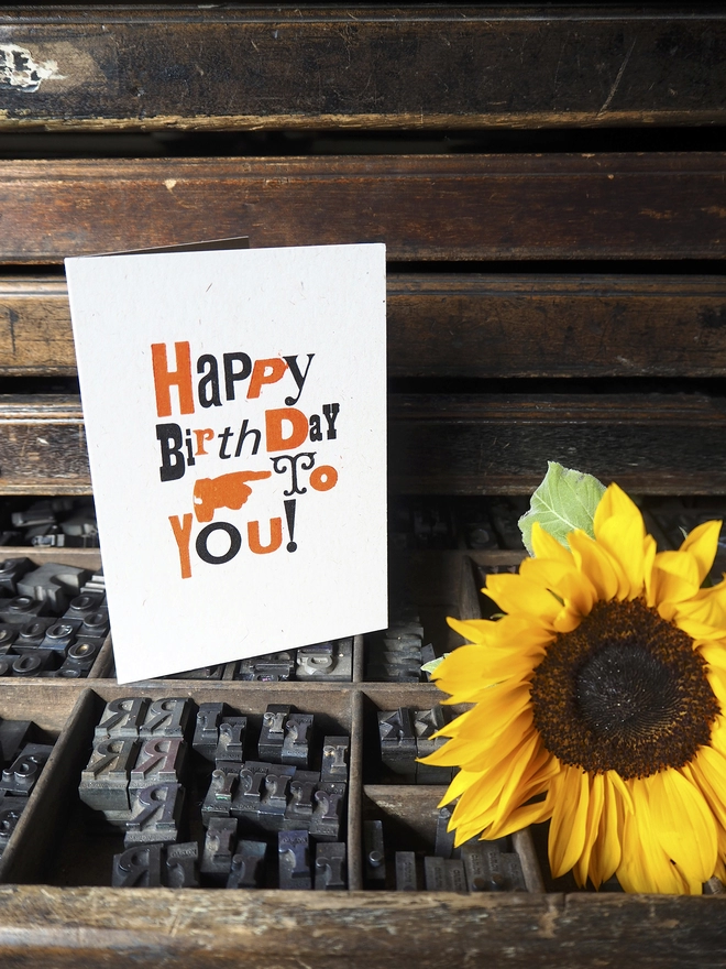 Happy Birthday letterpress greetings card.