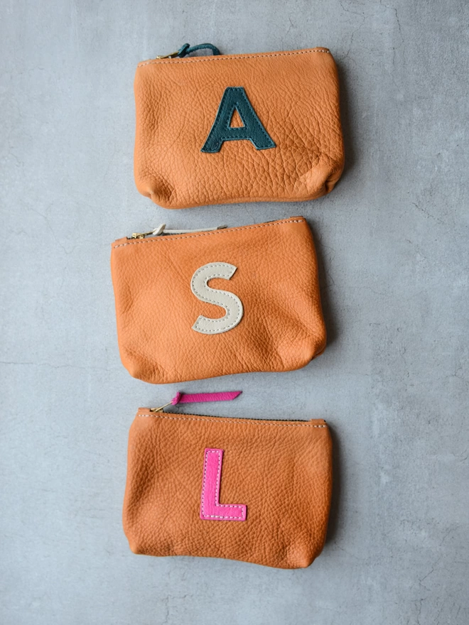 Ochre Leather Personalised Initial Pouch