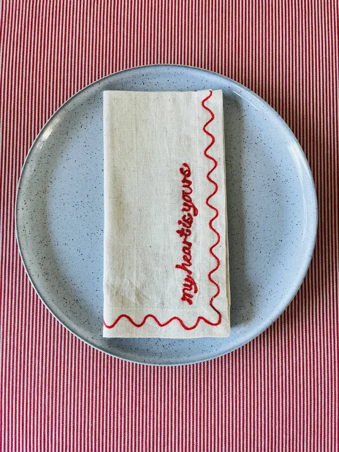 Individual Embroidered Valentines Napkins