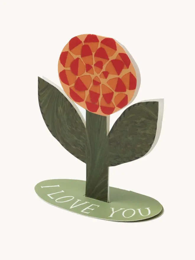 red and green stand up rose card 