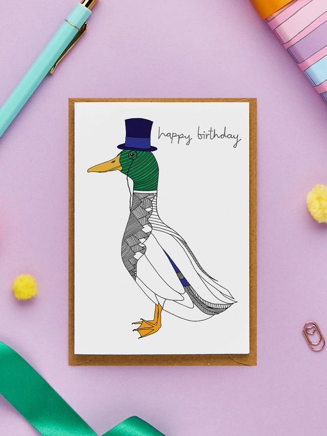 Male Birthday Card Featuring a Mallard Duck