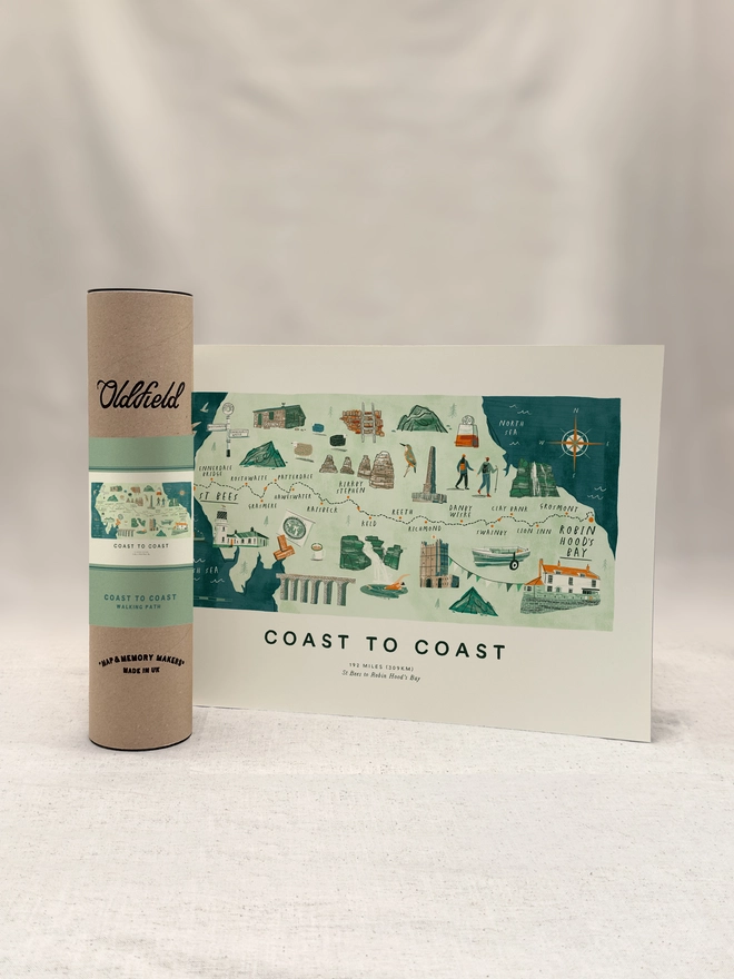 Coast to Coast Map Print with tube packaging