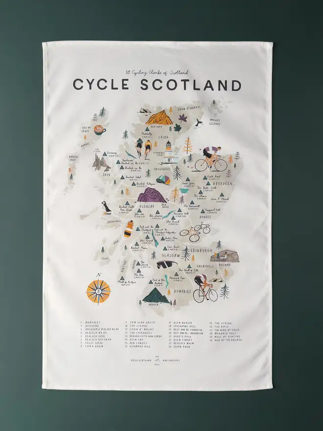 cycle scotland map tea towel