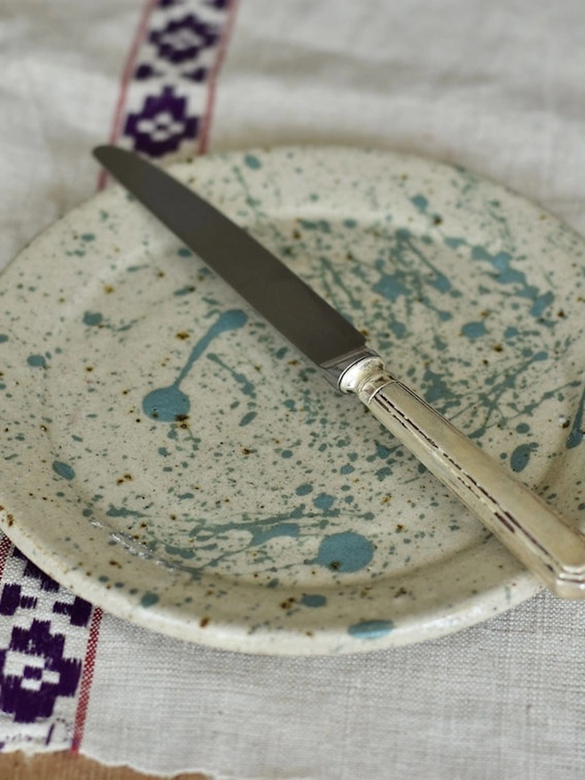 Ceramic Side Plate Green Splatter