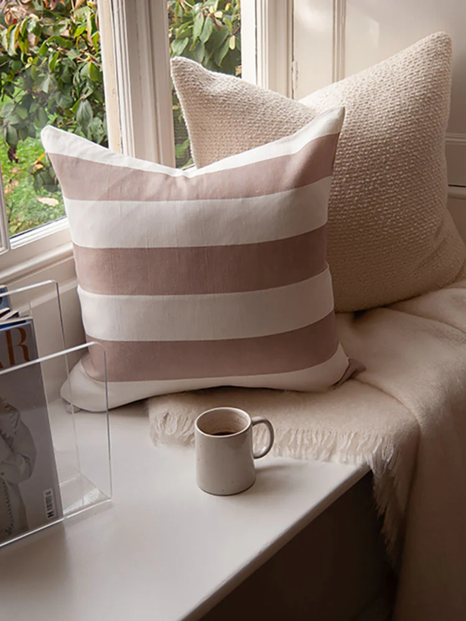 mocha striped cushion cover