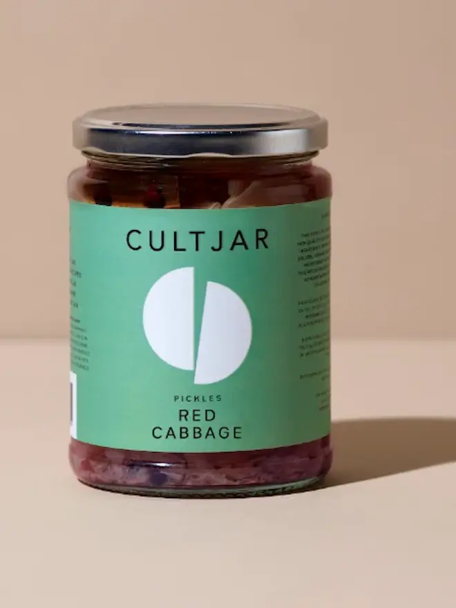 jar of red cabbage with green label