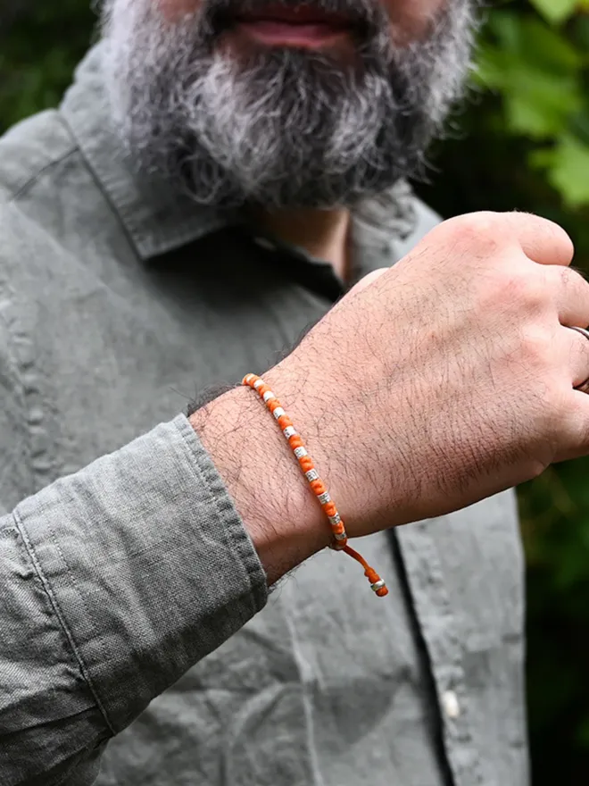 orange viking bracelet silver for man