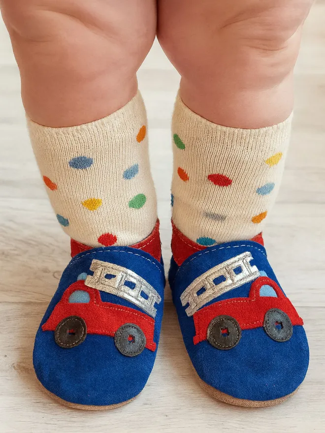 firetruck blue baby shoes