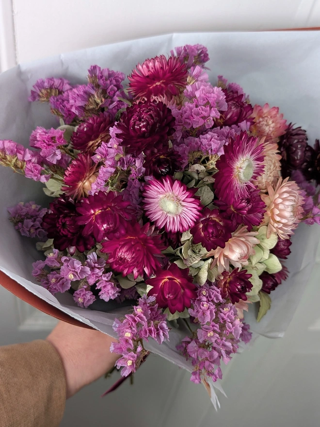 Deep pinks bunch of dried flowers 