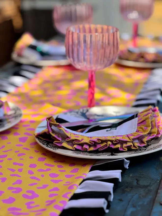 pink yellow zebra leopard print table runner