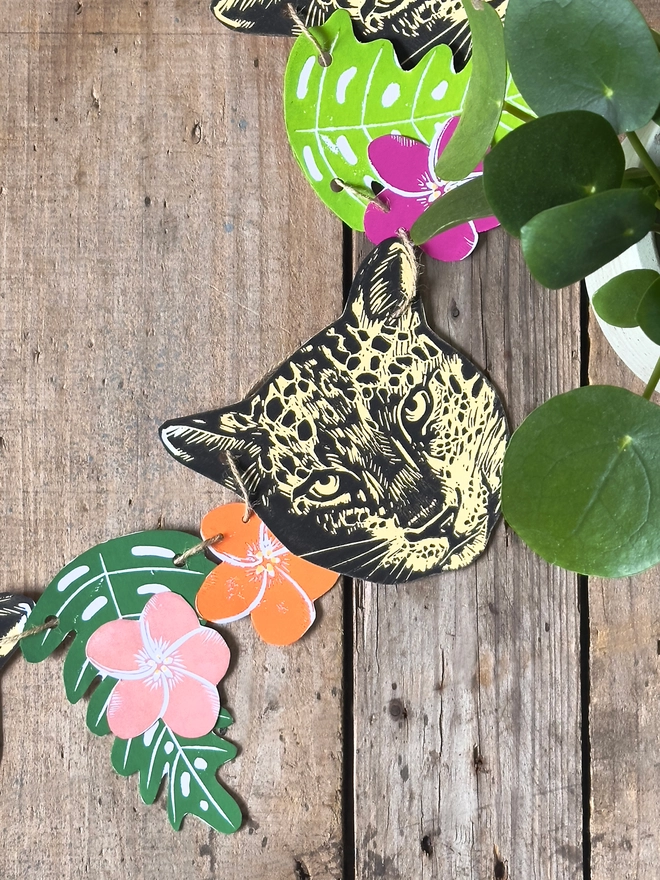 Hand Printed Leopard Linocut Garland