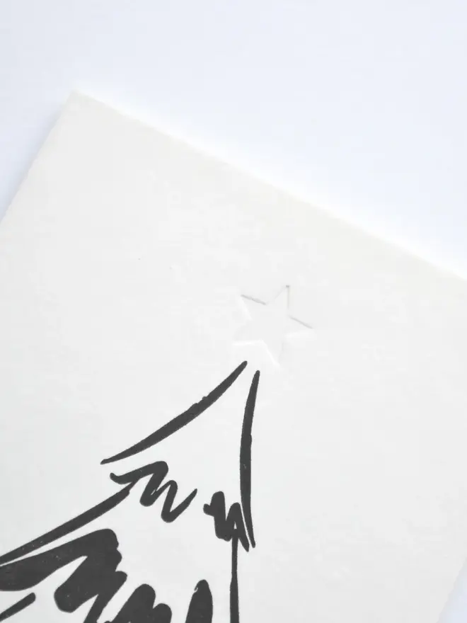 Letterpress Printed Christmas Tree Handcrafted Mini Card. Black print on white background.