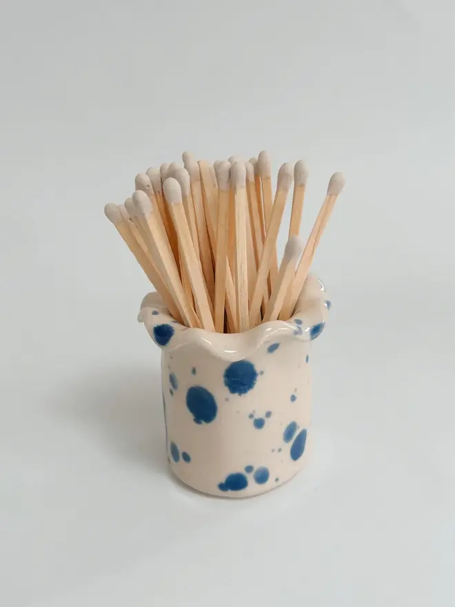 blue ceramic matchstick holders