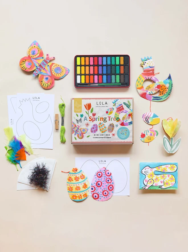 A Spring Tree Mini Art Box making Spring decorations
