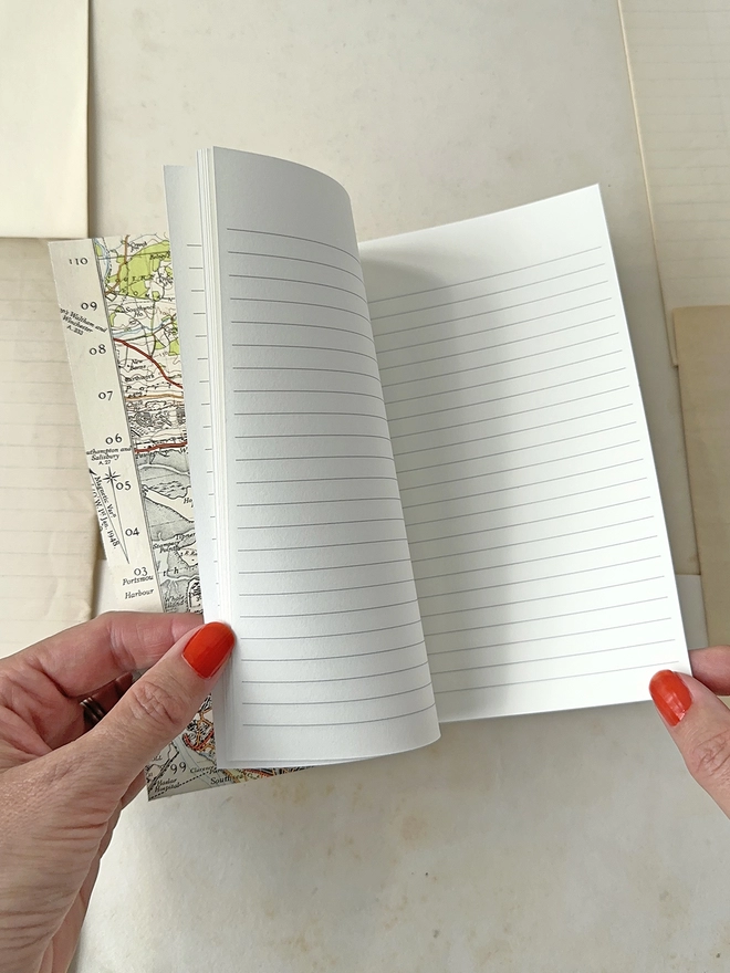 opening lined pages of travel notes