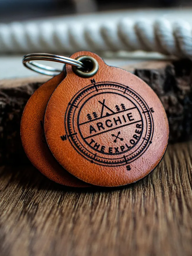 Explorer - Double Saddle Tan Leather ID Tag