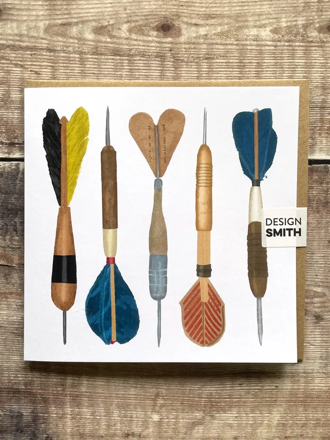 Darts Blank Greetings Card, paired with a brown envelope 