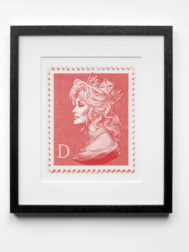 Red Dolly Parton Art Print Black Frame