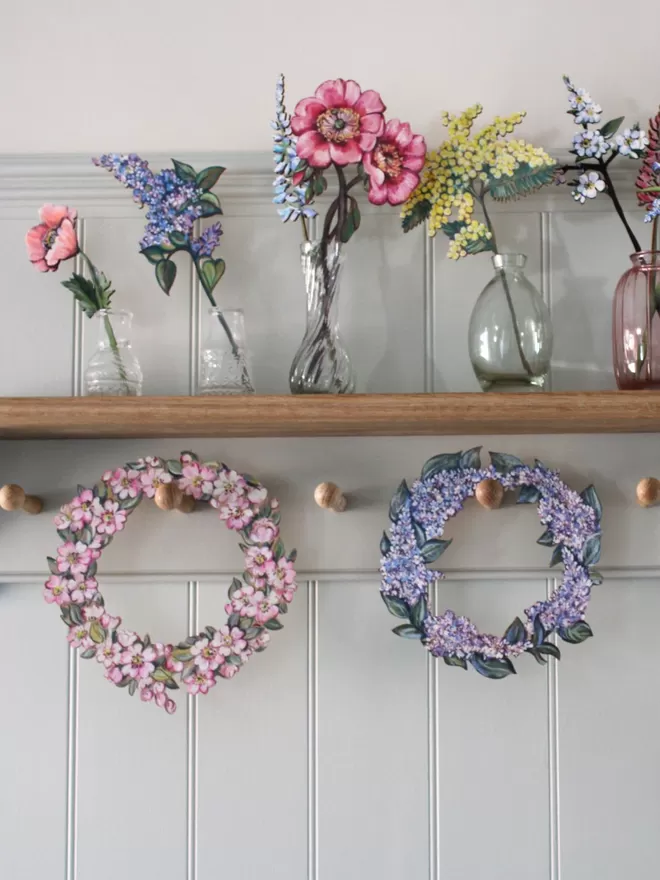 Selection of wooden flowers and garlands