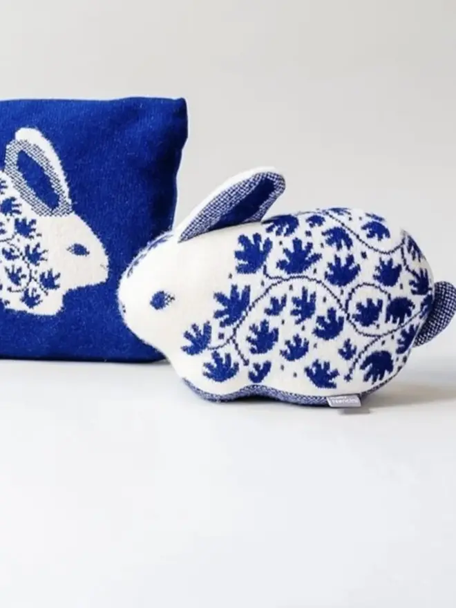 blue and white china rabbit plush